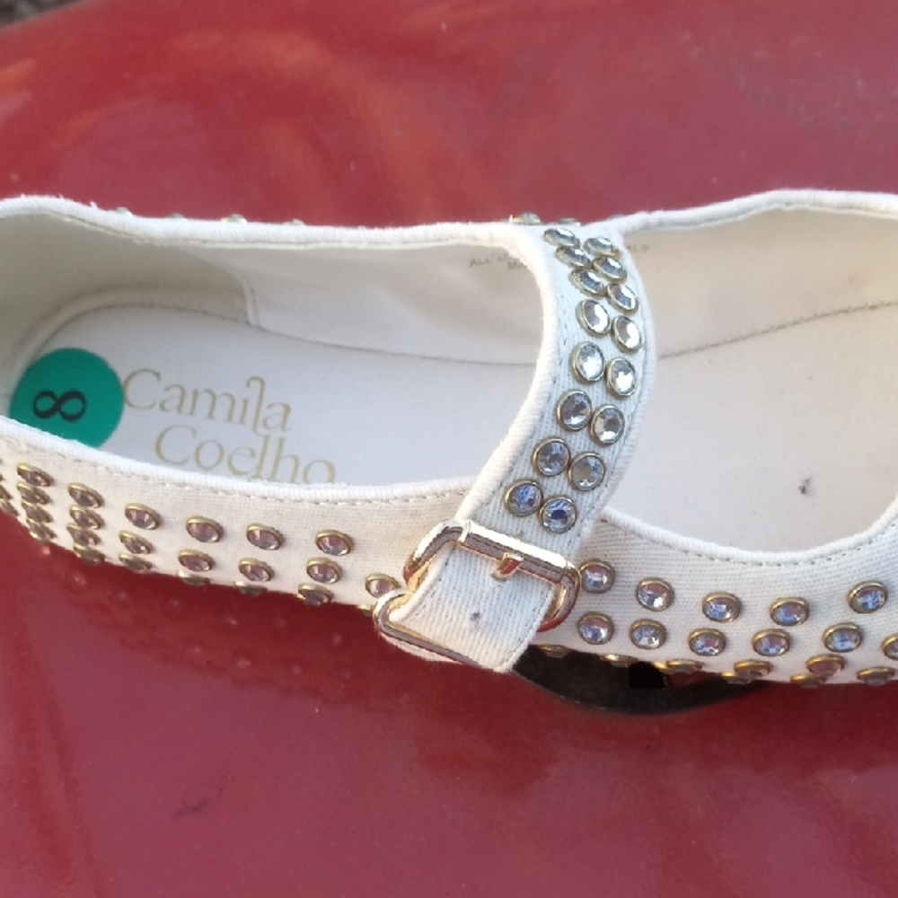 Camila Coelho Ivory Kids Dress Shoes with Stud Accents